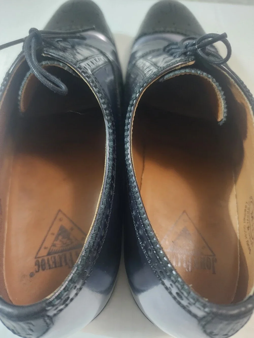 John Fluevog Brandenburg Metallic Black Leather Dress Brogue Oxford Shoes 11